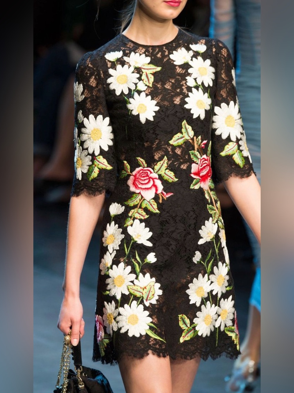 Runway style Black Floral Lace  Dress size S